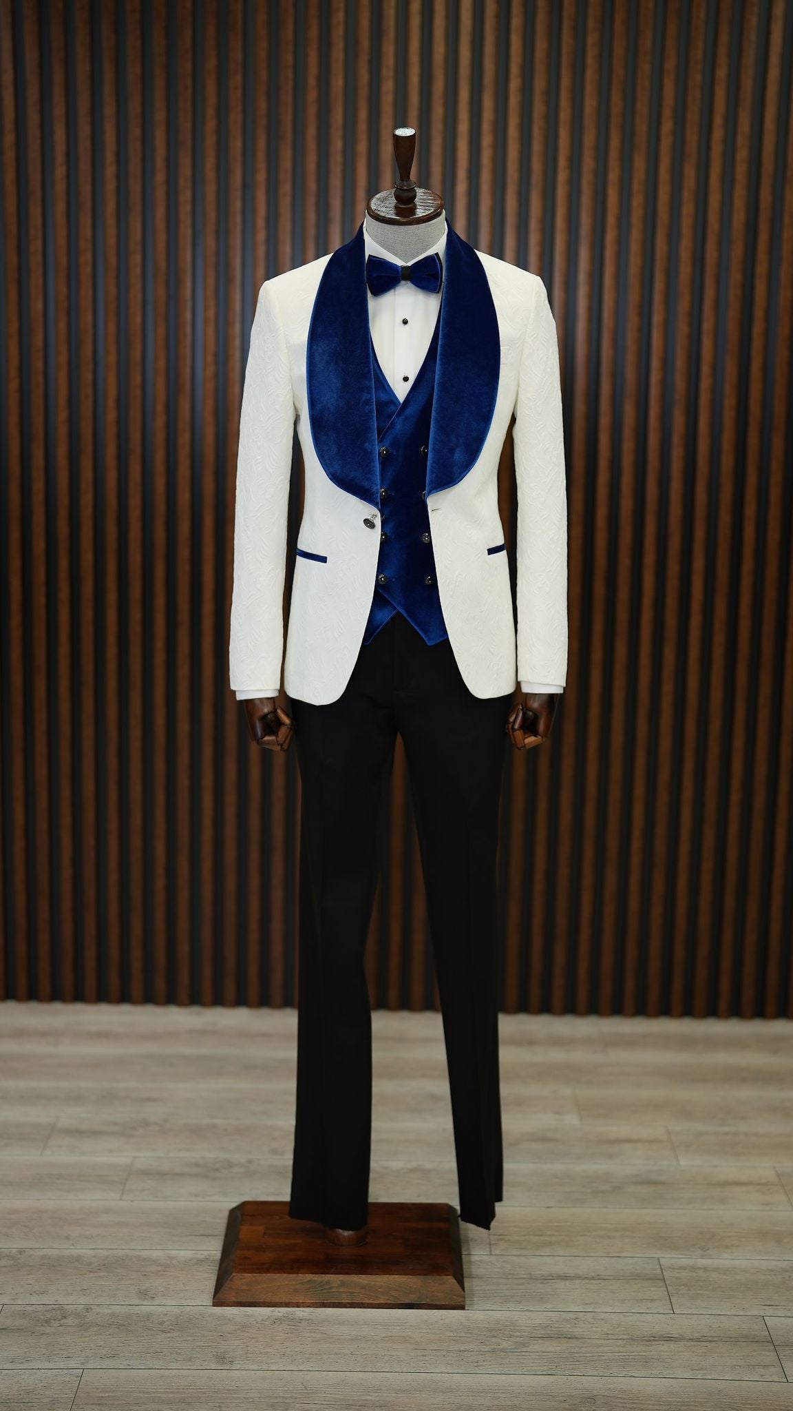 Fiore White Blue Slim Fit Velvet Shawl Lapel Tuxedo