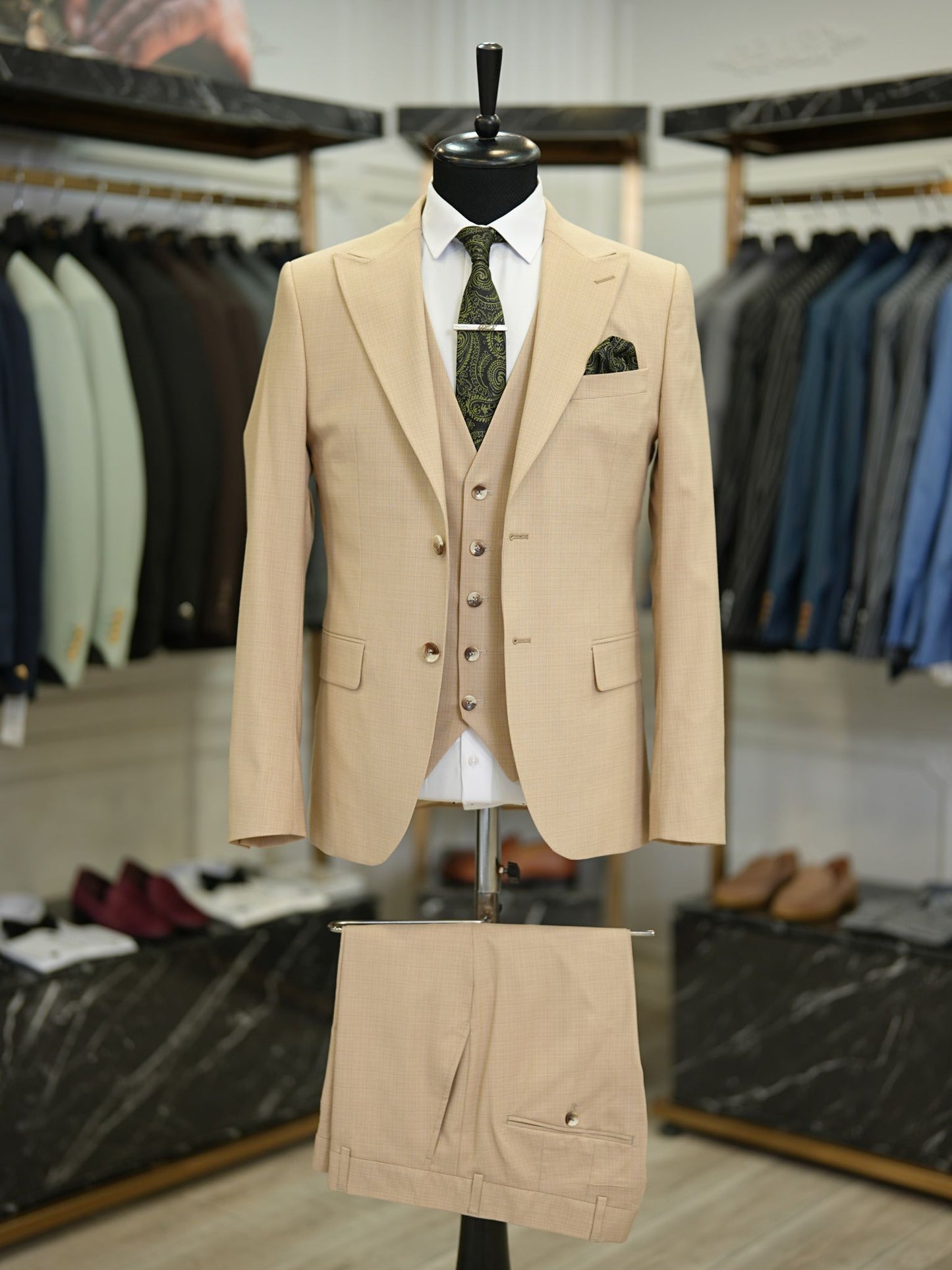 Brabion Maison Camel Slim Fit Check Suit