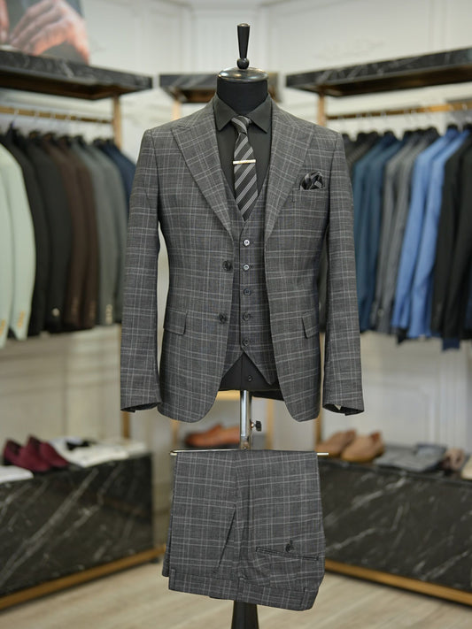 Brabion Maison Black Slim Fit Plaid Check Suit