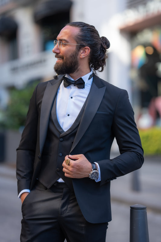 Brabion Alonso Black Slim Fit Peak Lapel Tuxedo – Elevate Your Formal Look