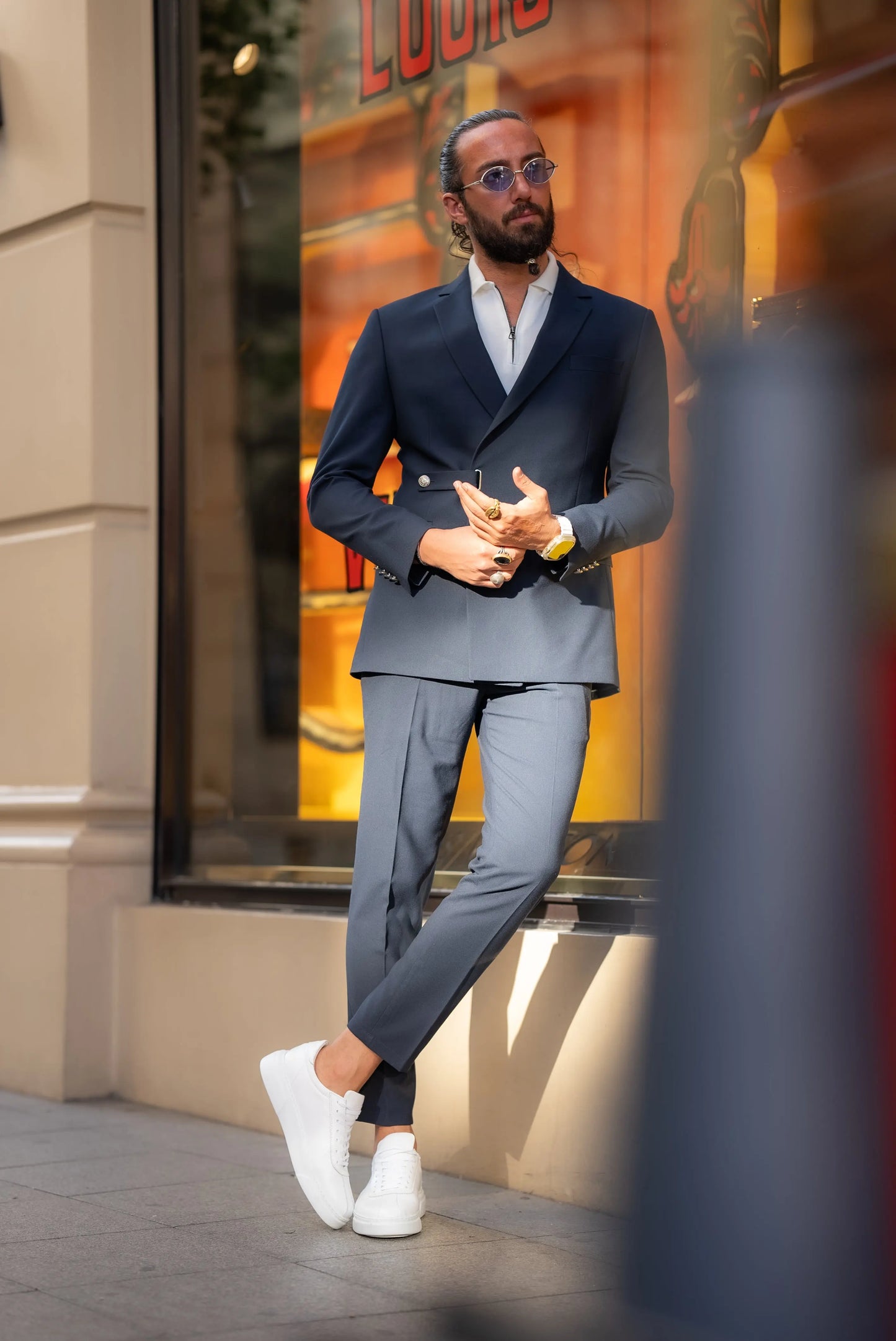 Brabion Alonso Navy Blue Slim Fit Double Breasted Buckle Suit brabion