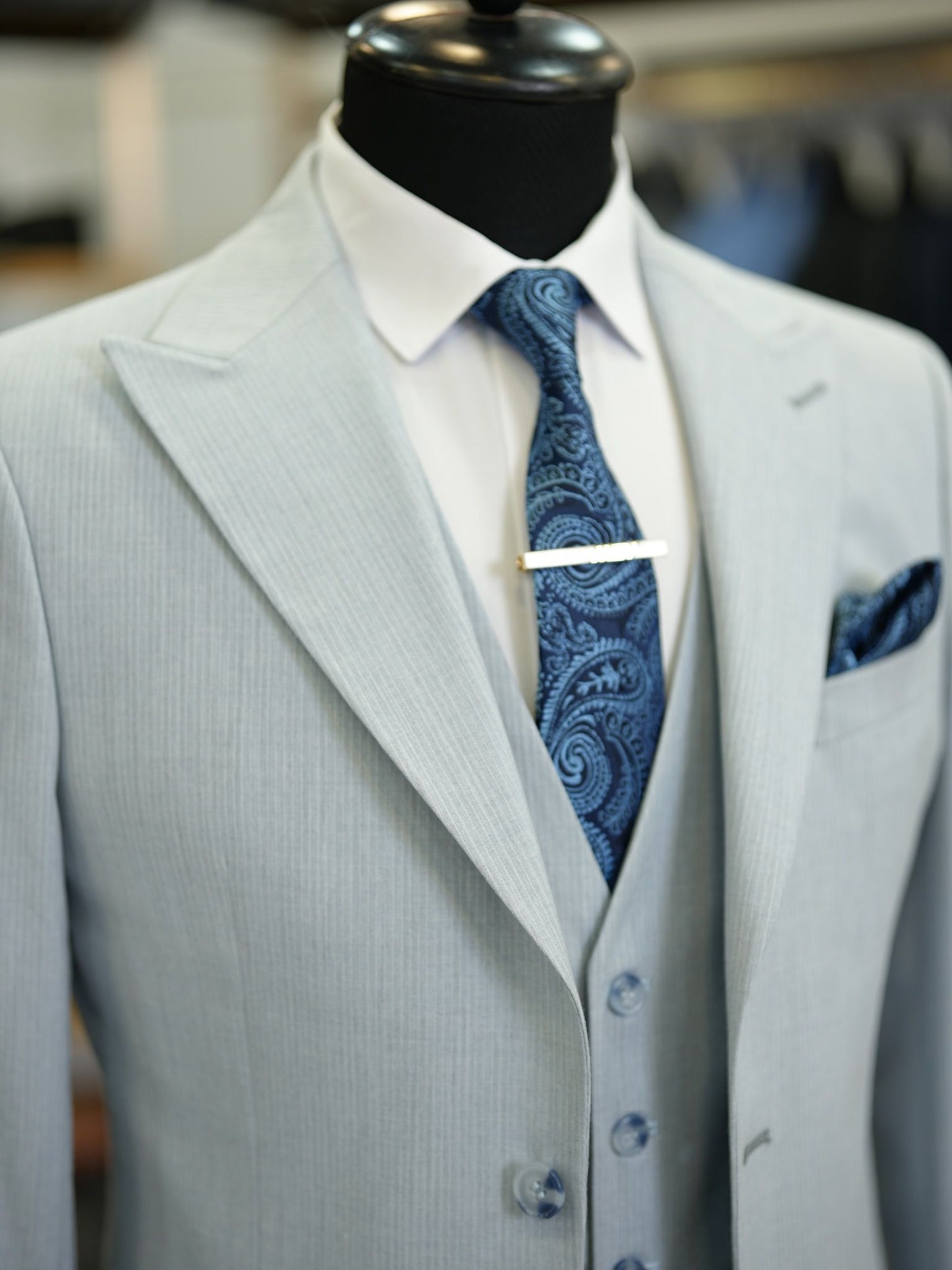 Brabion Maison Light Blue Slim Fit Pinstripe Suit