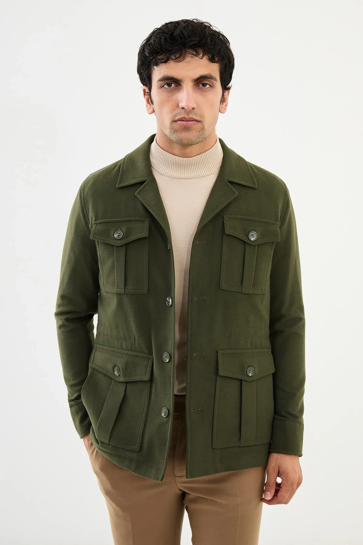 Bojoni Capena Safari Plain Green Slim Fit Coat