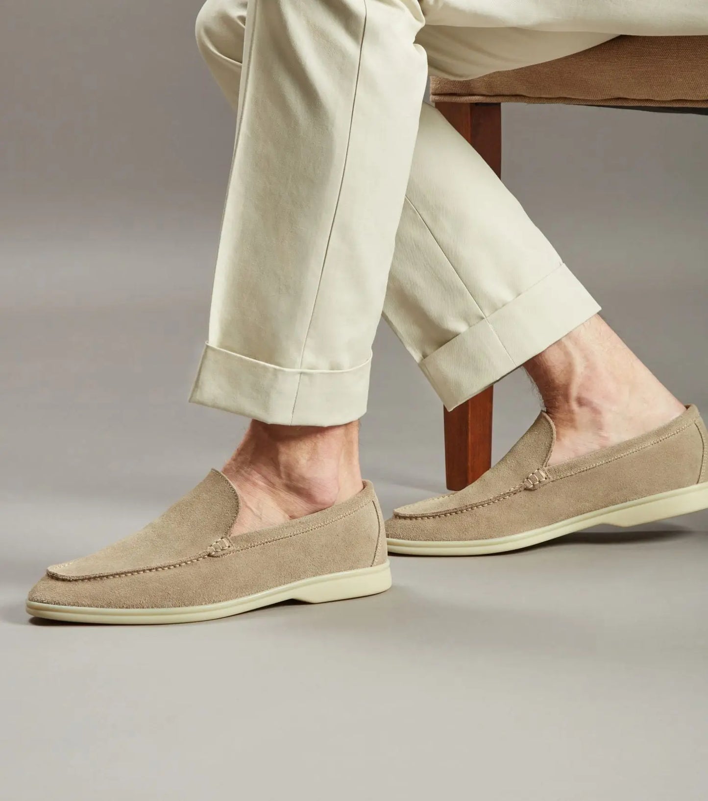 Brabion Unlined Capri Suede Loafer – Beige - BRABION