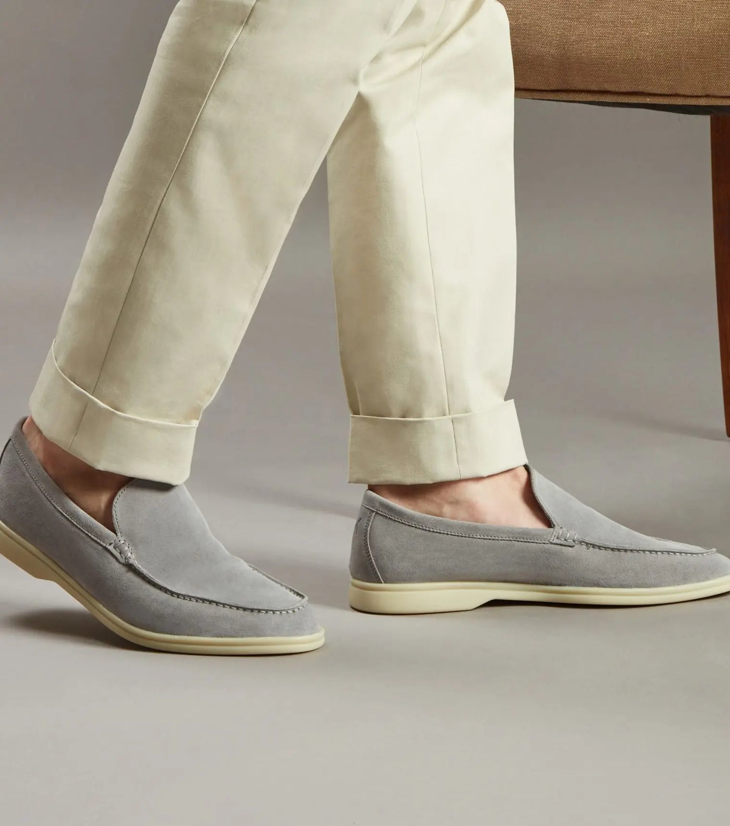 Brabion Unlined Capri Suede Loafer – Light Grey - BRABION