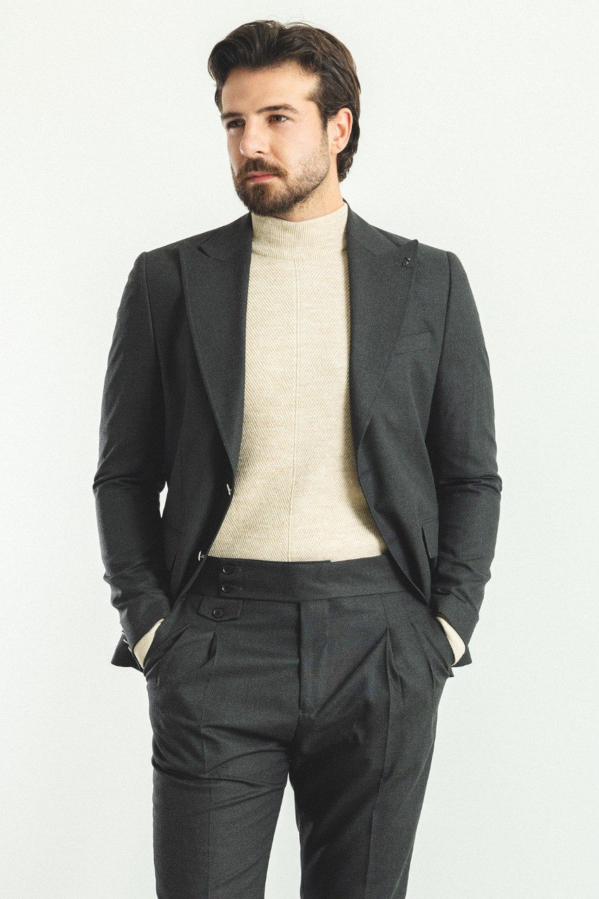 Brabion Rocco Dark Gray Slim Fit Peak Lapel Suit