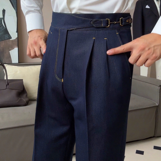 Gurkha Double-Pleat Denim Trousers