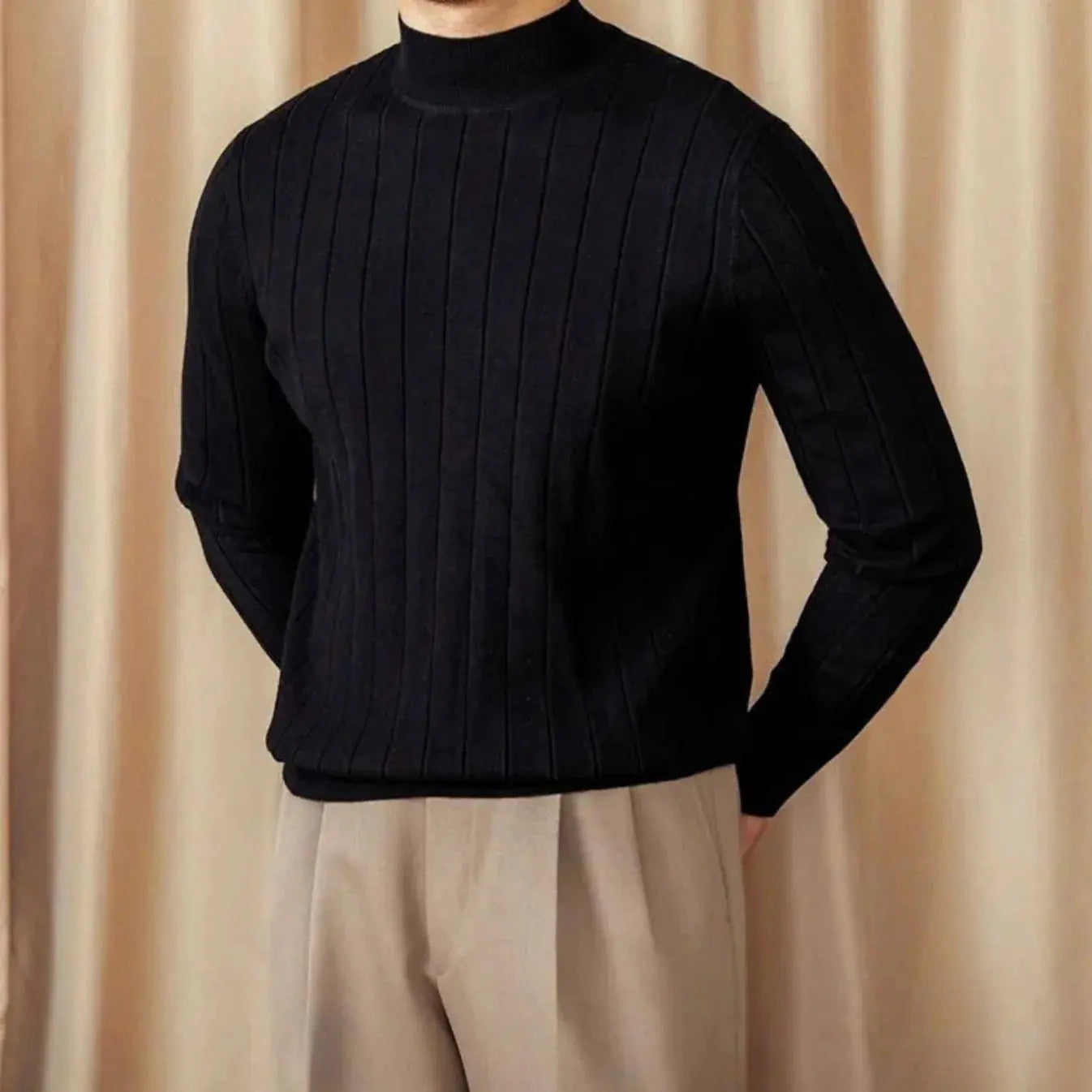 Men's Ribbed Mock-Neck Knit Sweater - BRABION