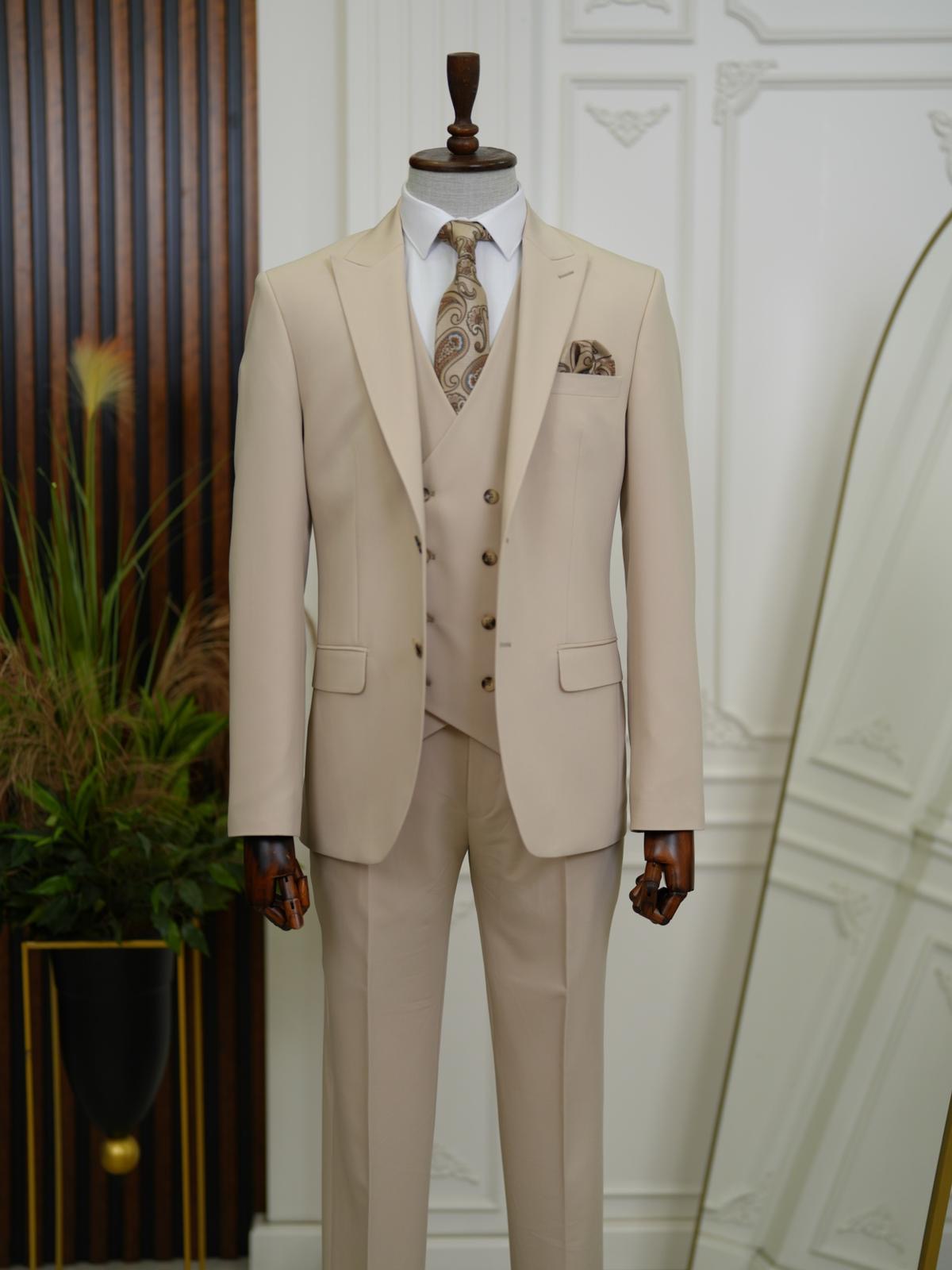 Brabion Aston Cream Slim Fit 3 Piece Suit