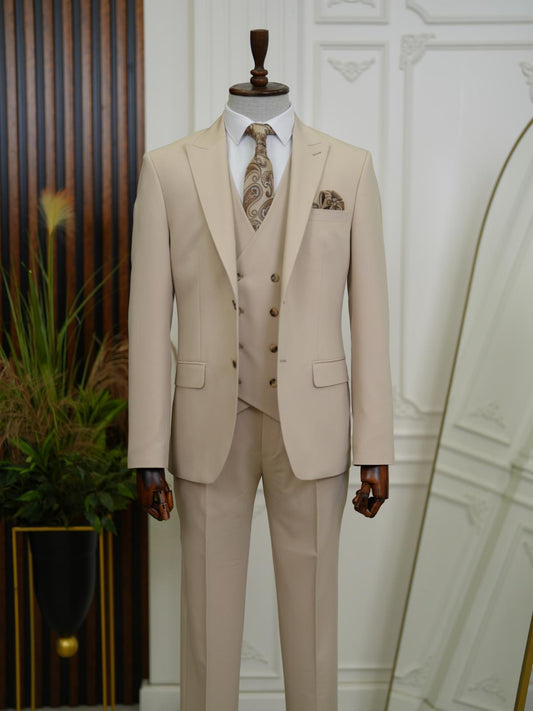 Brabion Aston Cream Slim Fit 3 Piece Suit