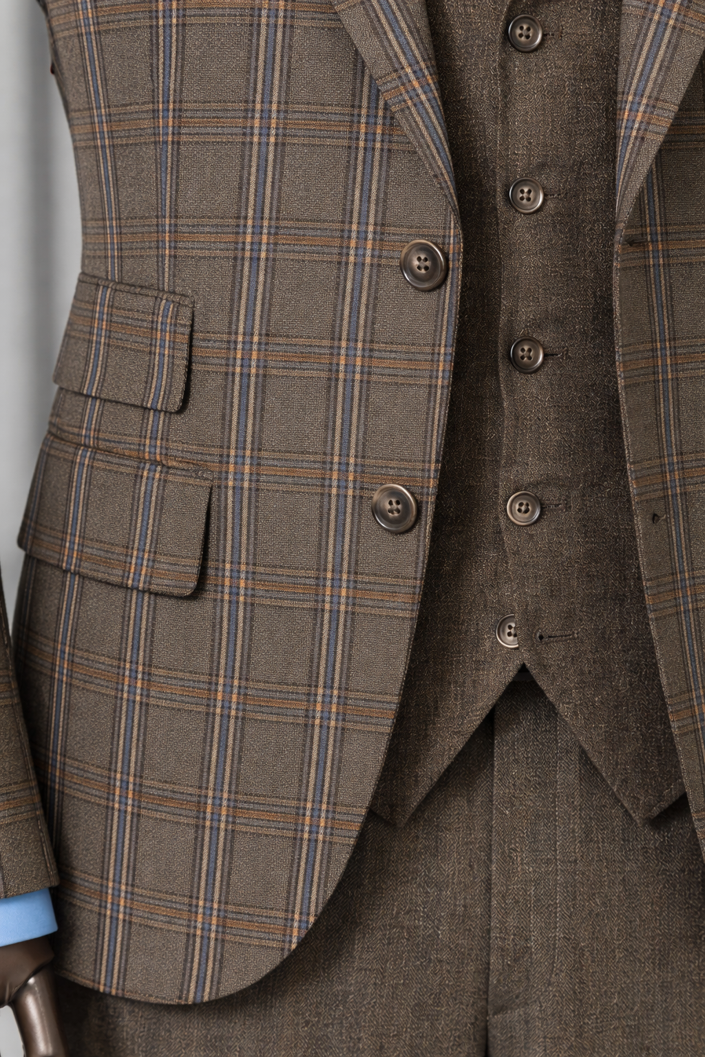 Brown Plaid Slim-Fit Suit 3-Piece - BRABION