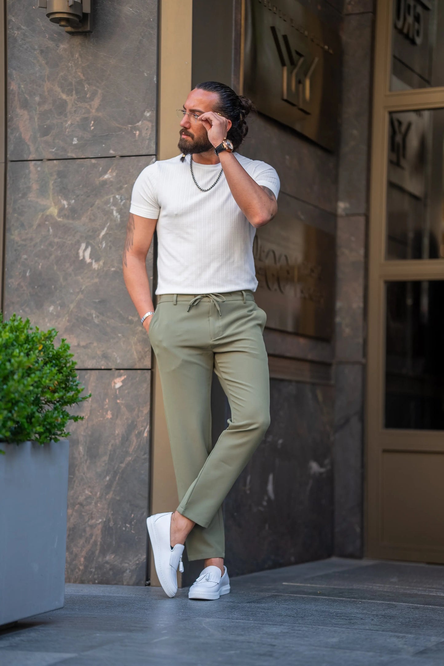 Brabion Alonso White Slim Fit Crew Neck Striped T-Shirt - BRABION