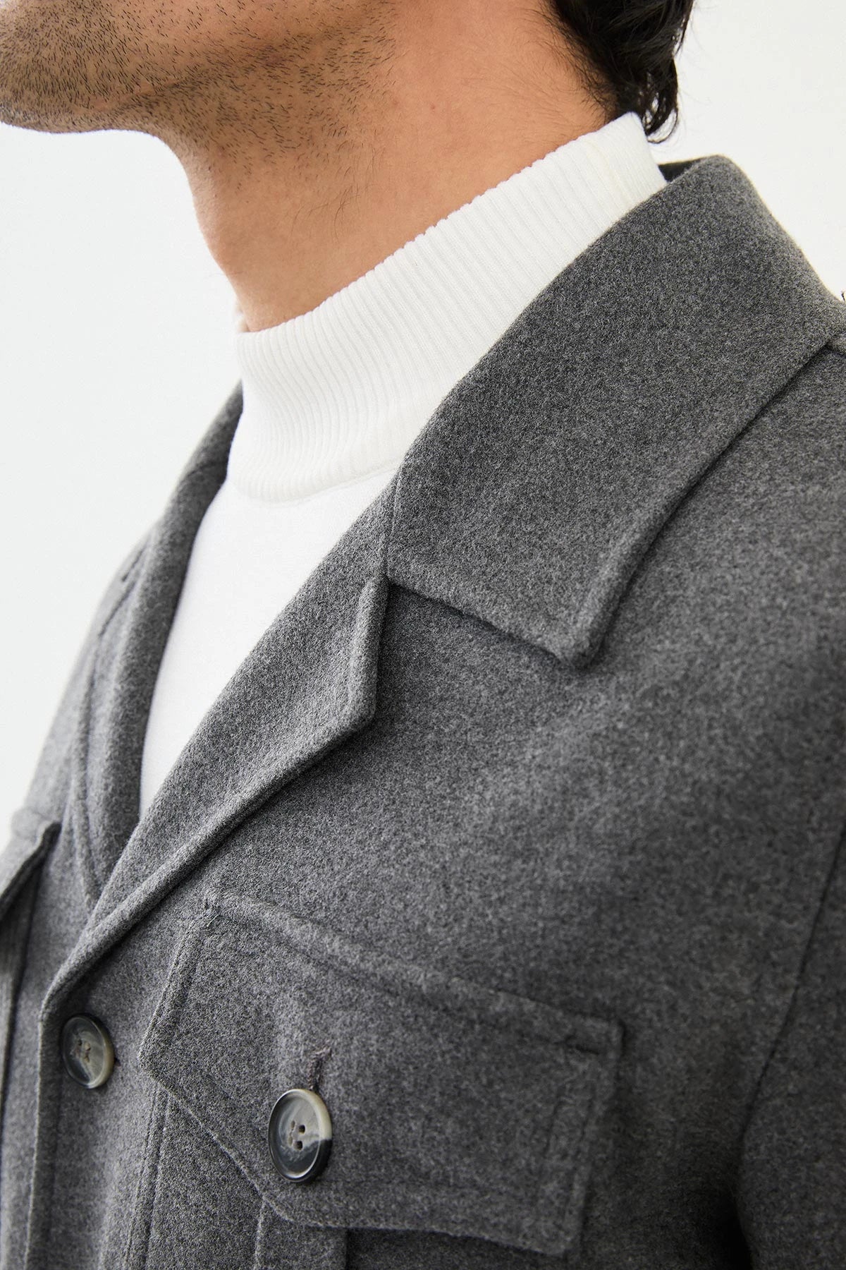 Bojoni Capena Safari Plain Gray Slim Fit Coat