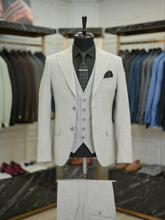 Brabion Maison Light Gray Slim Fit Crosshatch Suit
