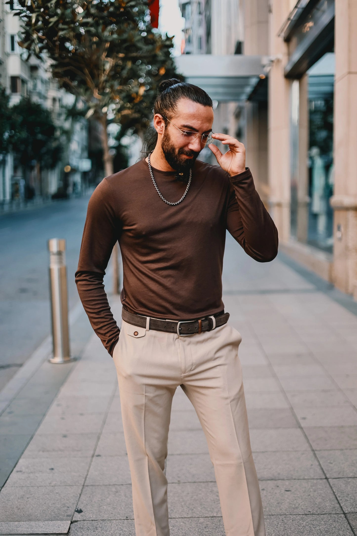 Brabion Rocco Brown Slim Fit Round Neck Sweater - BRABION