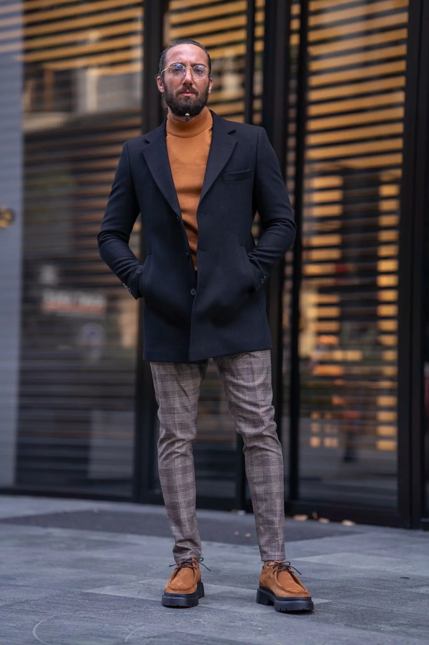 Brabion Black Slim Fit Single Breasted Long Coat - BRABION