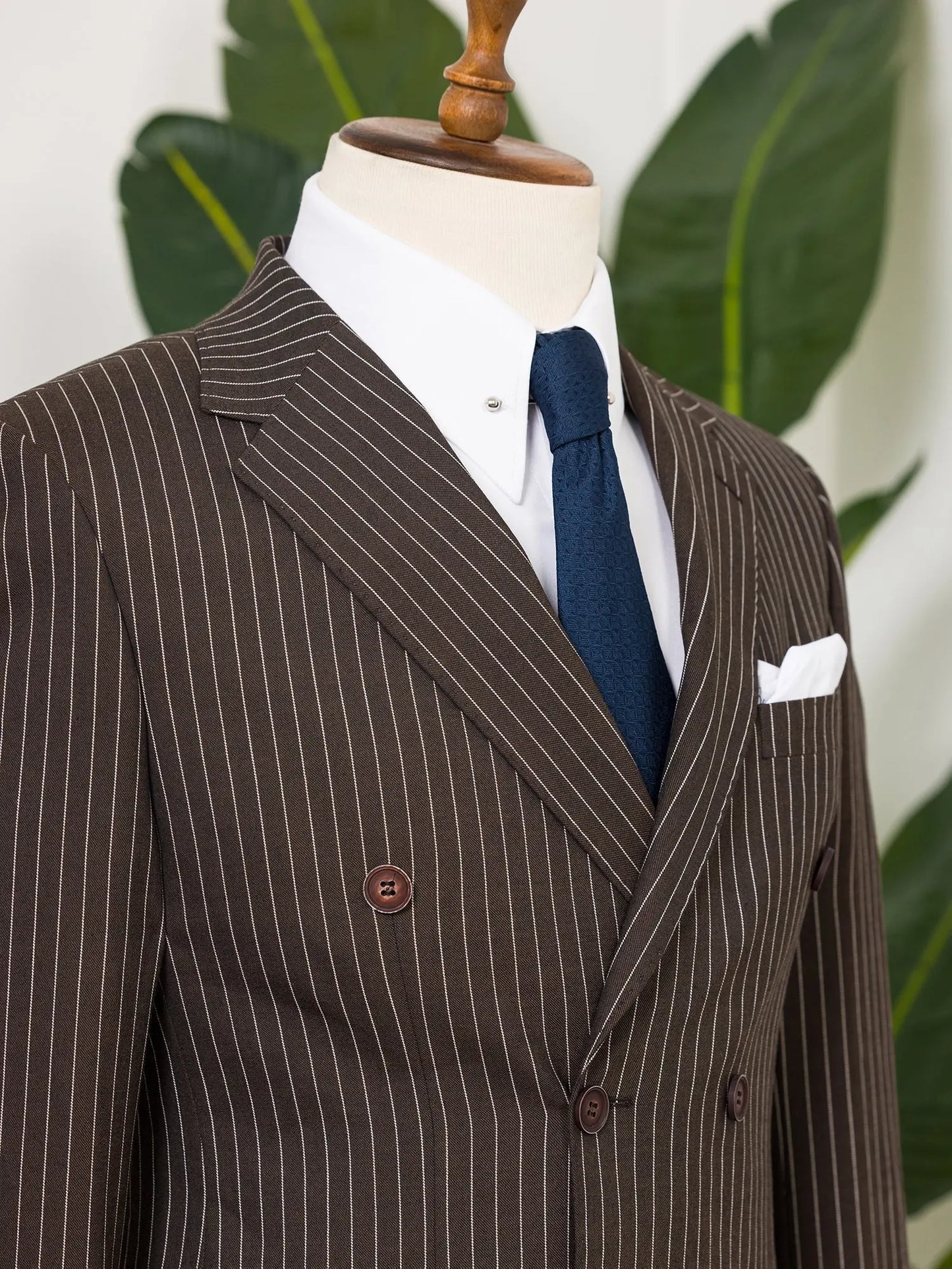 Brown Striped Double Breasted Suit 2-Piece - BRABION