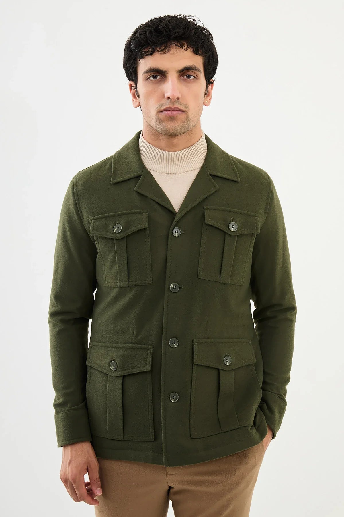 Bojoni Capena Safari Plain Green Slim Fit Coat