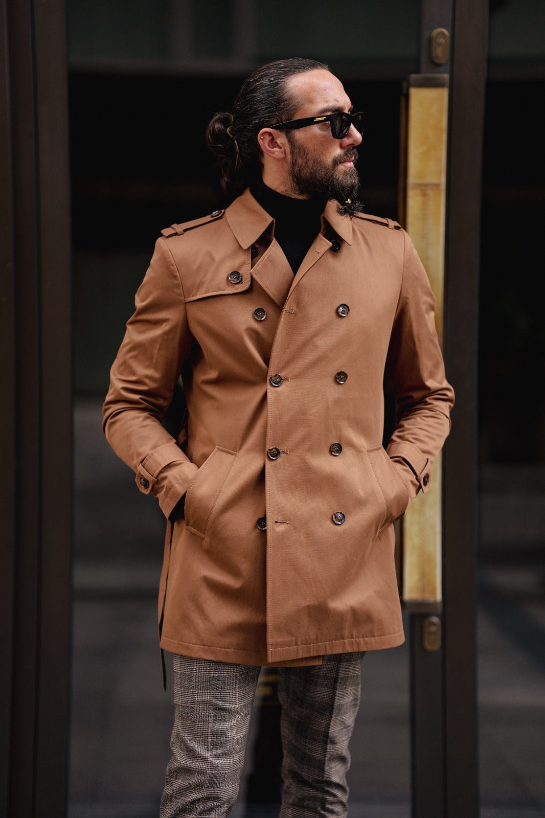 Sophisticated Paris Camel Slim Fit Double Breasted Long Coat for