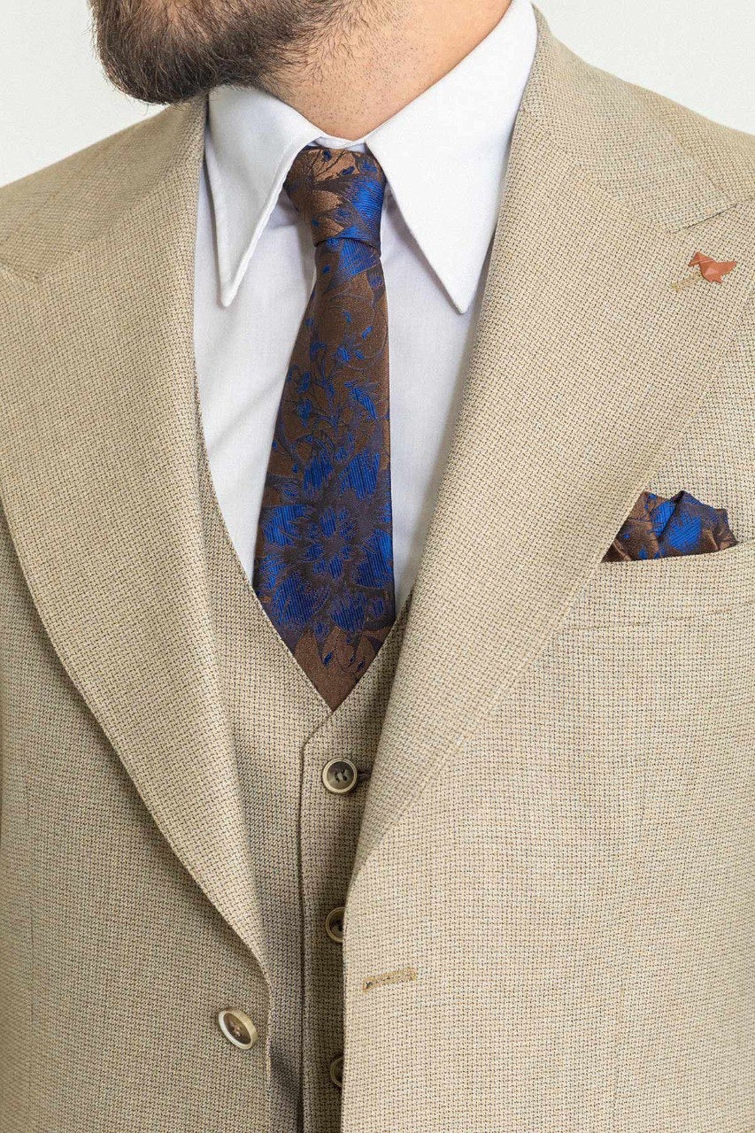 Brabion Rocco Beige Slim Fit Peak Lapel 3 Piece Suit