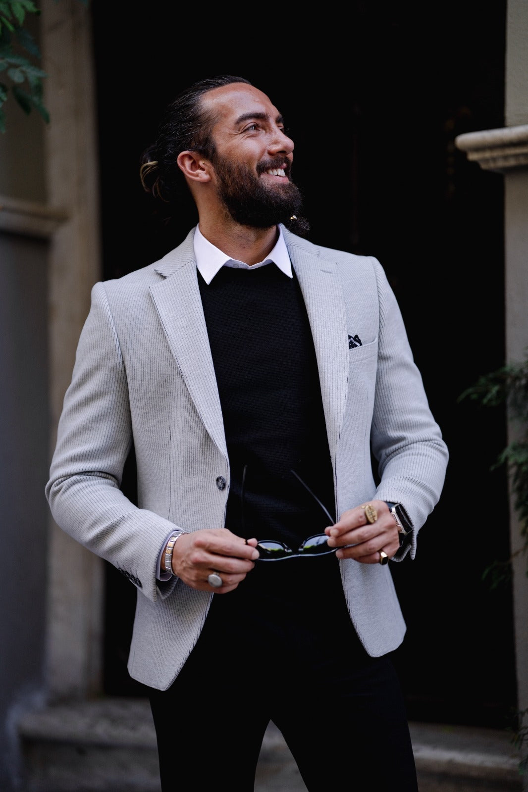 Paris Gray Slim Fit Striped Linen Blazer: The Perfect Blend of Style and Comfort