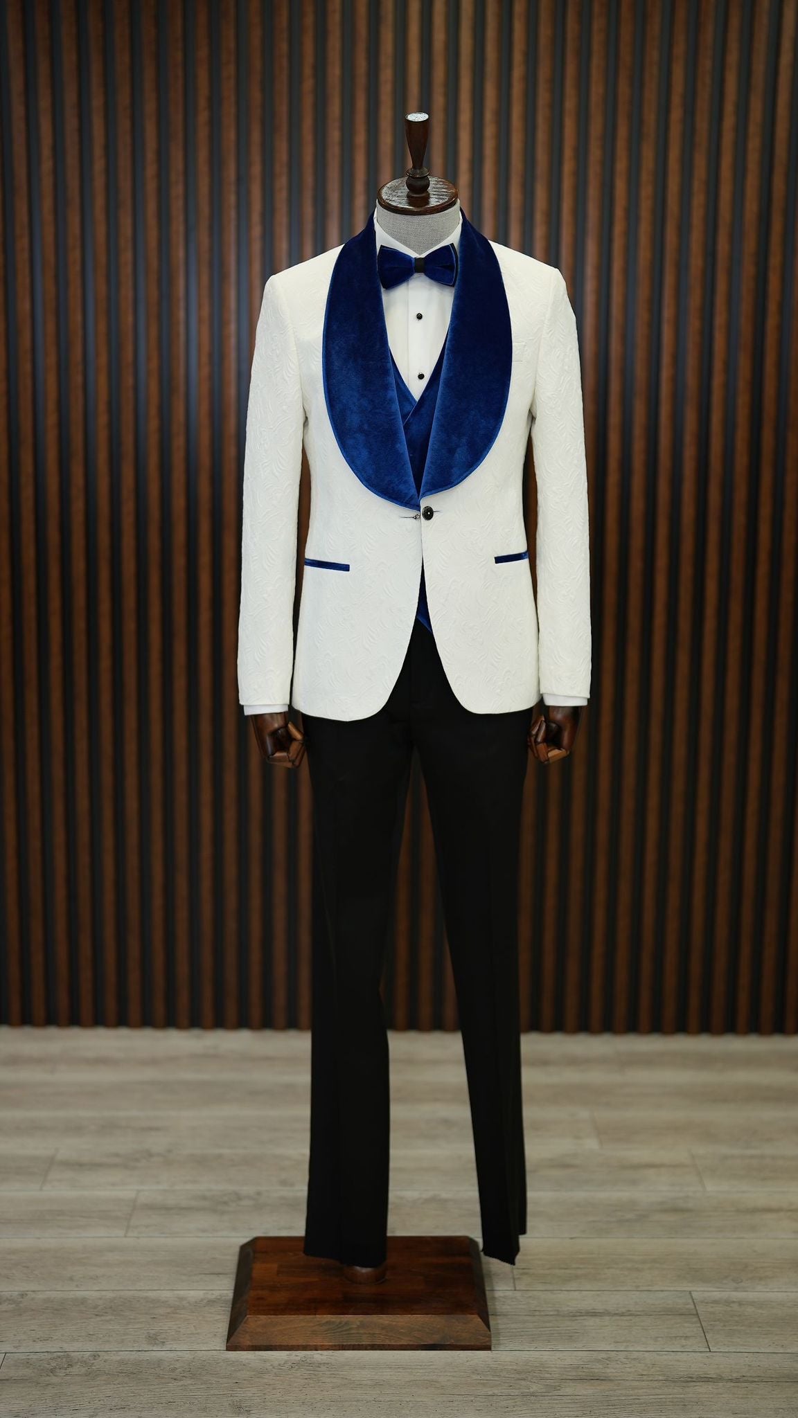 Fiore White Blue Slim Fit Velvet Shawl Lapel Tuxedo