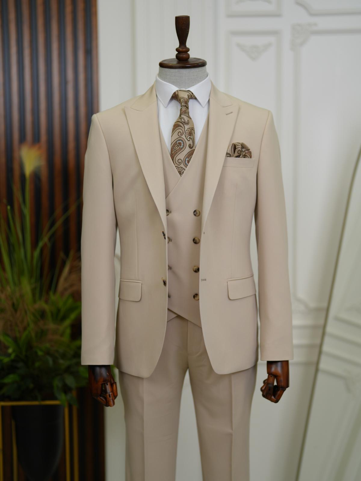 Brabion Aston Cream Slim Fit 3 Piece Suit