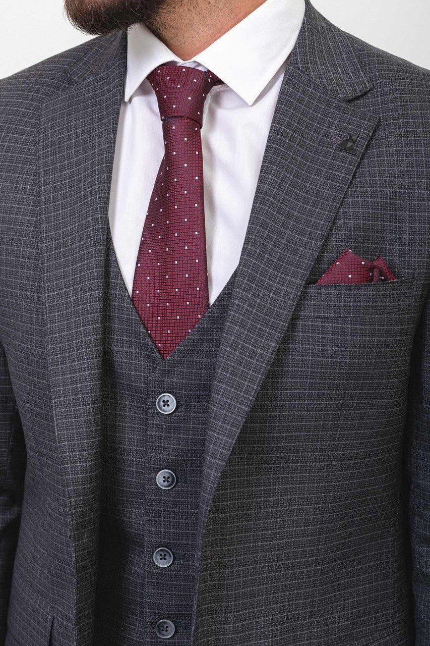 Brabion Rocco Dark Gray Slim Fit Peak Lapel 3 Piece Check Suit