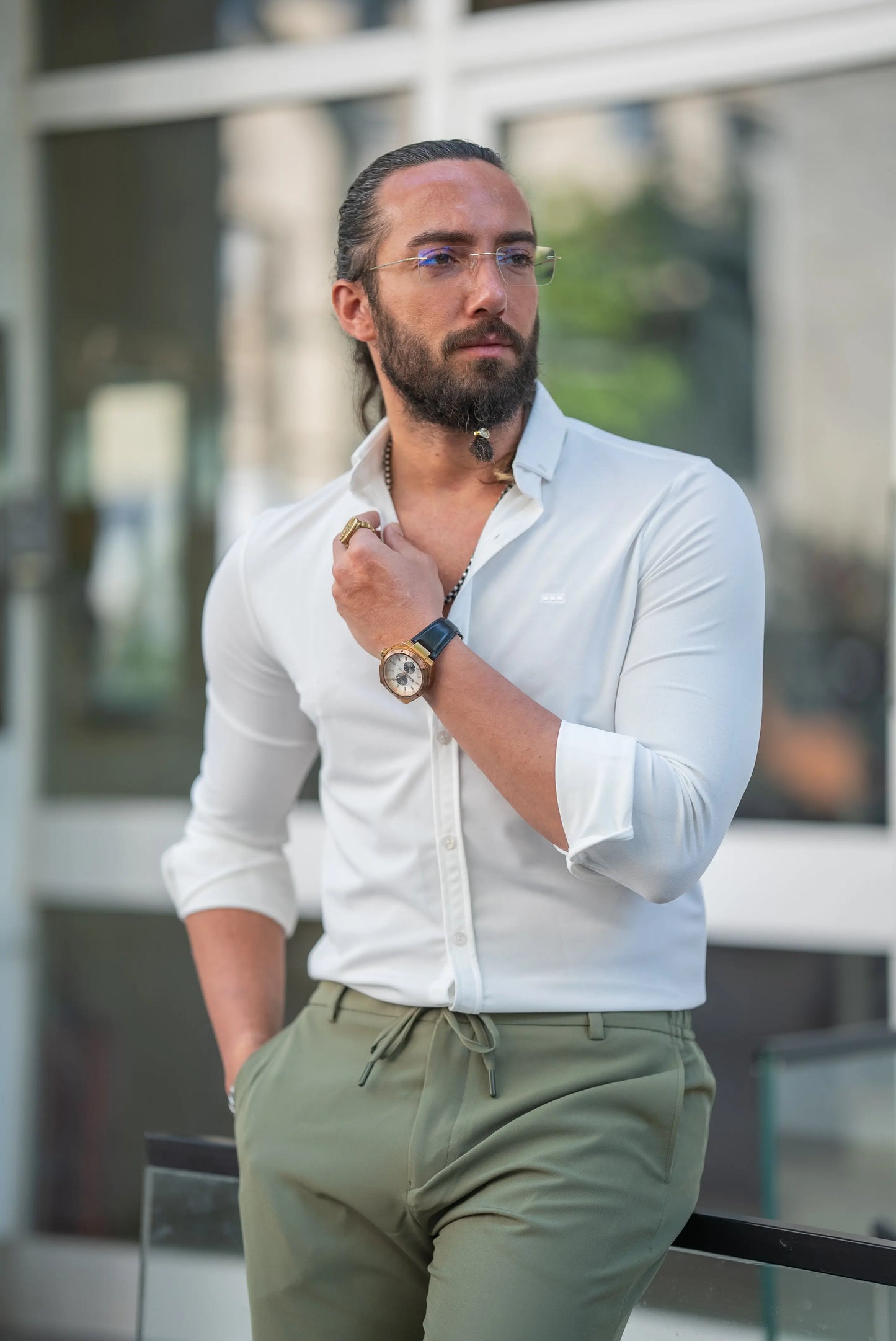 Brabion Alonso White Slim Fit Button Collar Formal Shirt - BRABION