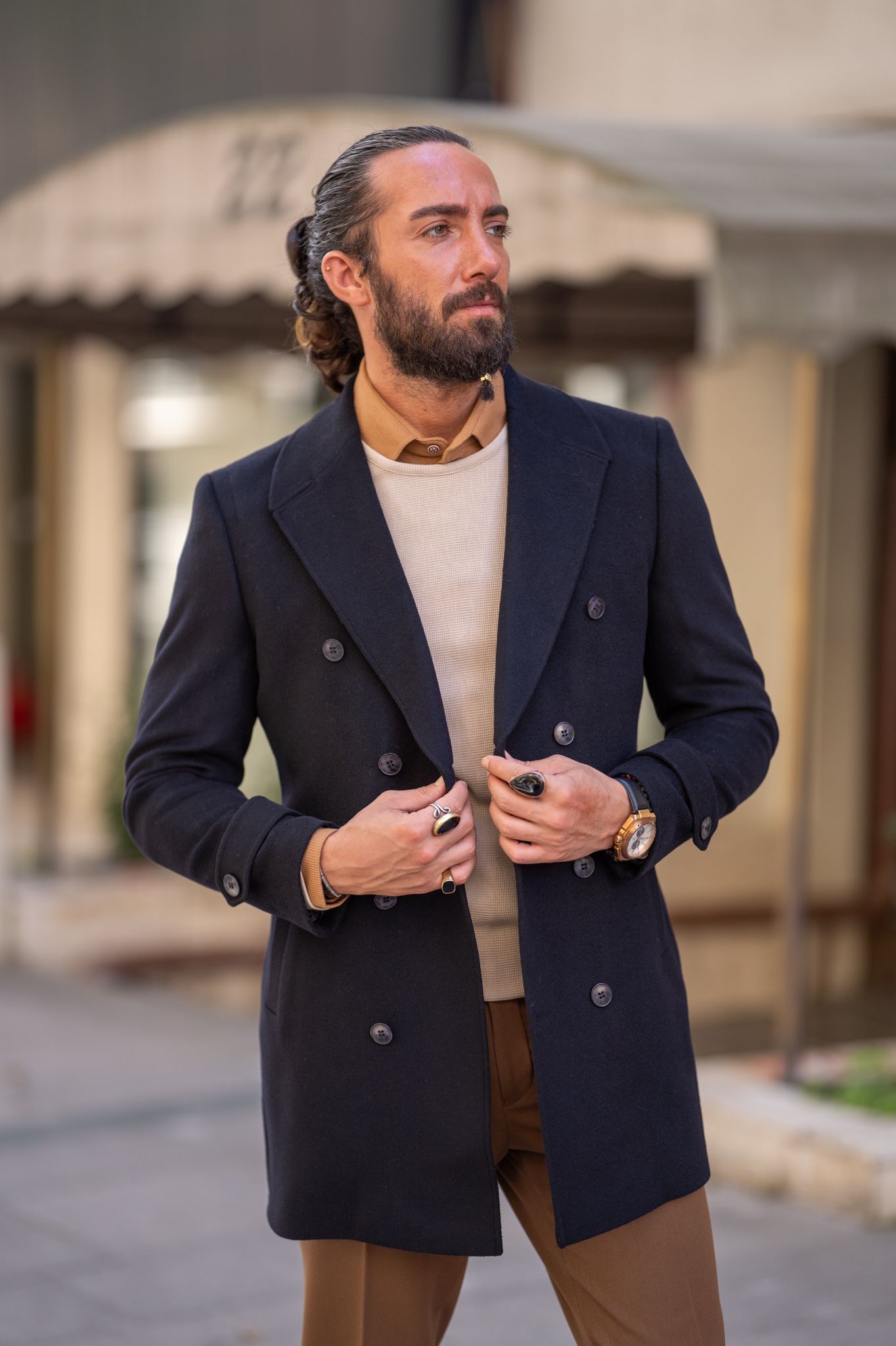 Brabion Black Slim Fit Long Coat: Elegant Versatility for Every Occasion
