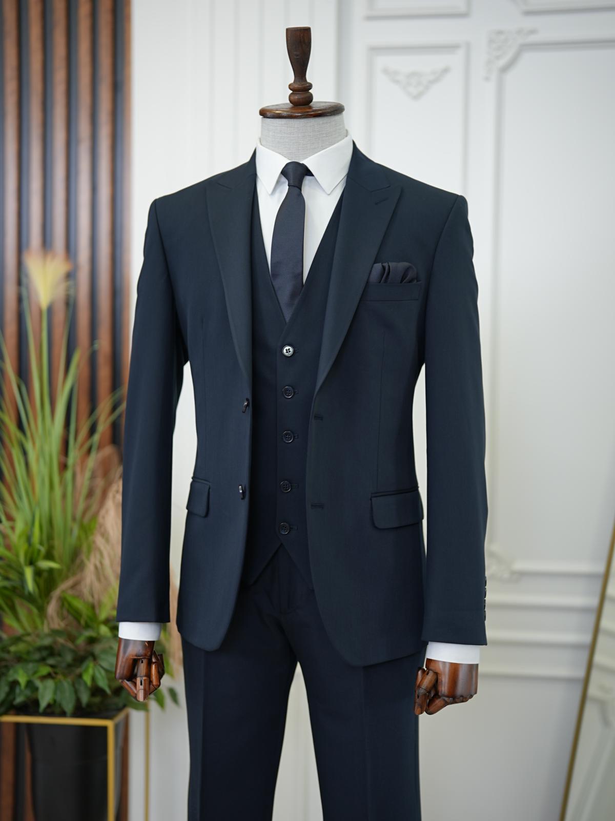 Brabion Aston Navy Blue Slim Fit 3 Piece Suit