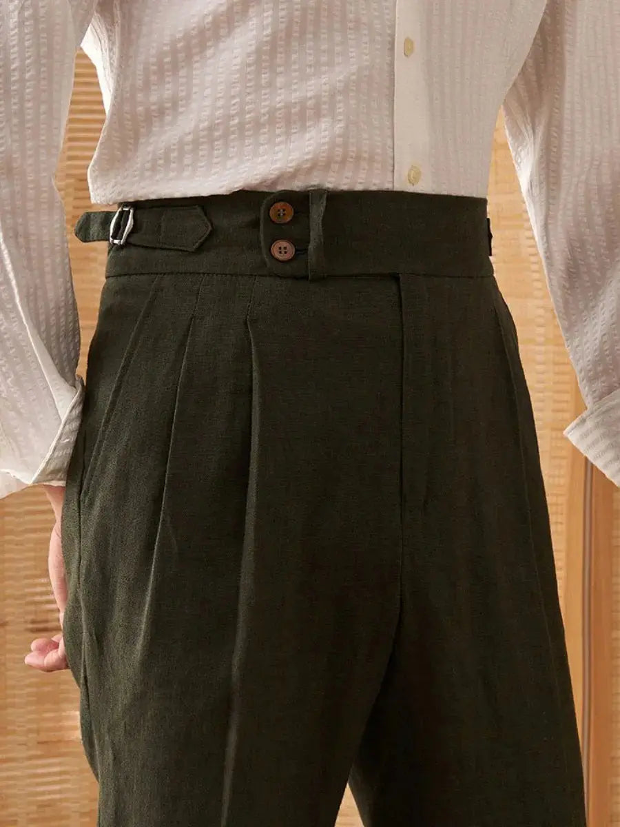 Men's High-Waisted Pleated Linen Trousers BRABION
