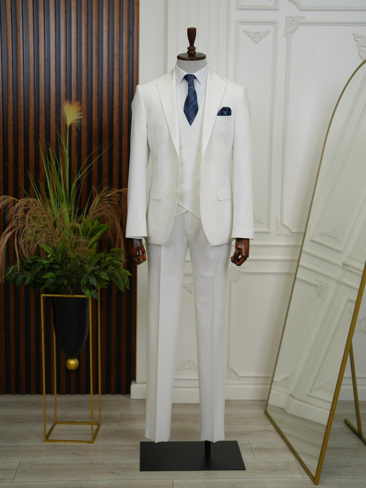 Brabion Aston White Slim Fit 3 Piece Suit