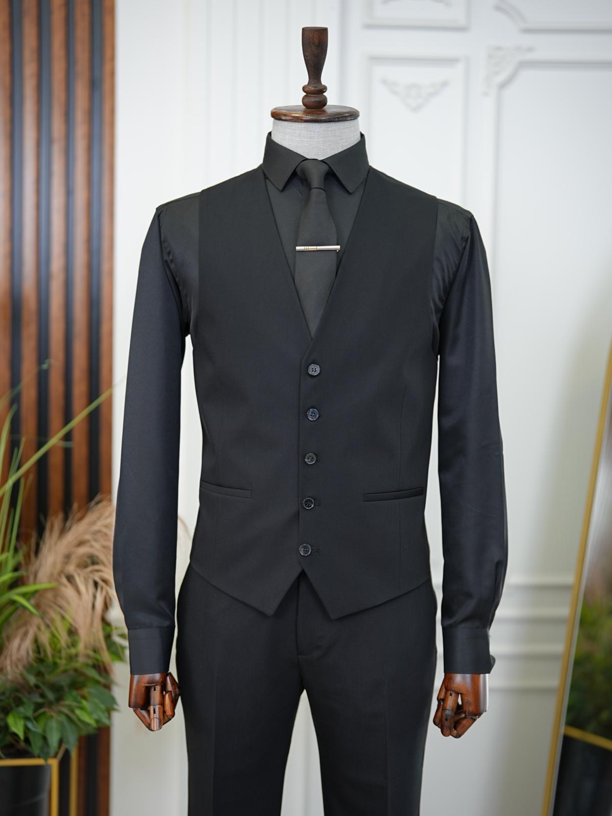 Brabion Aston Black Slim Fit 3 Piece Suit