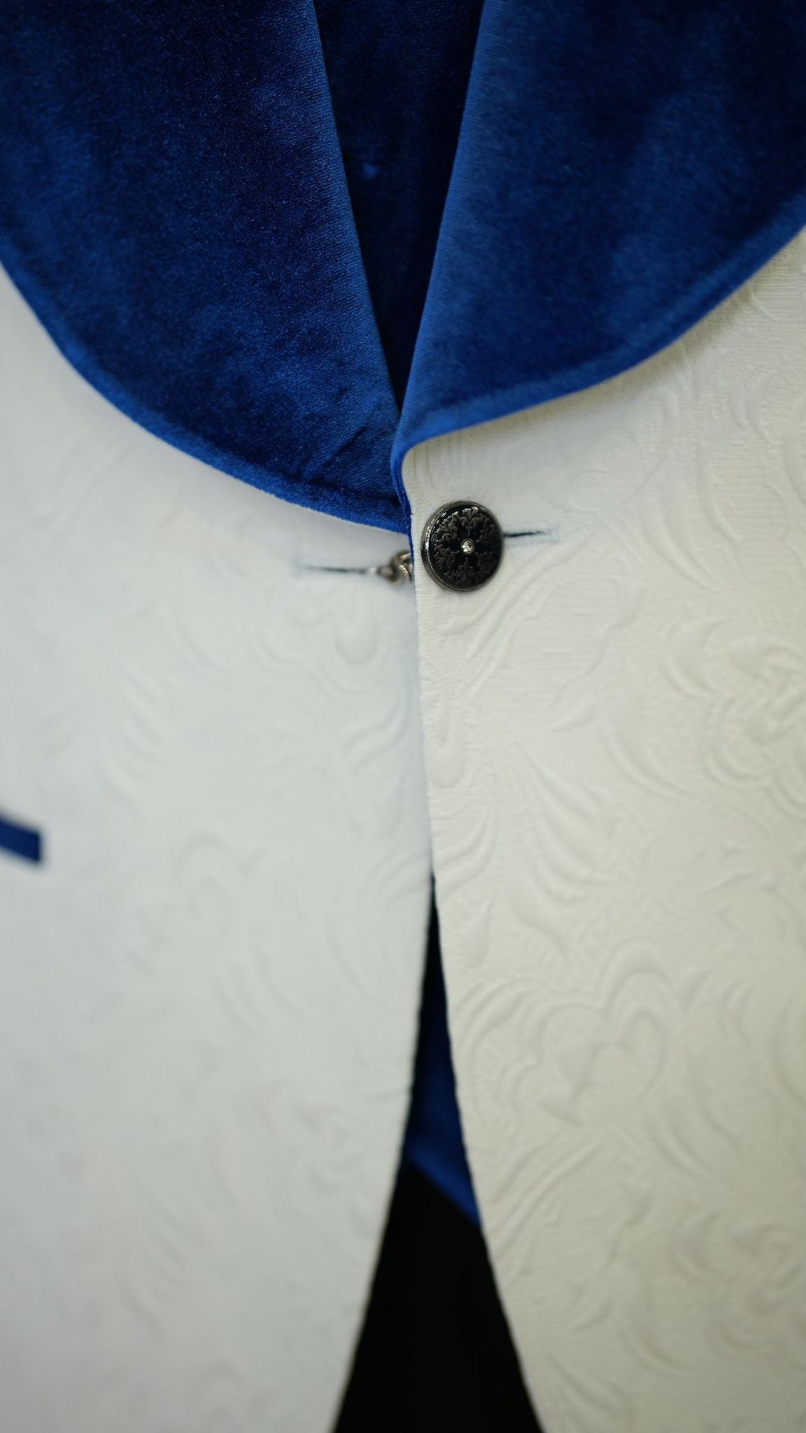 Fiore White Blue Slim Fit Velvet Shawl Lapel Tuxedo