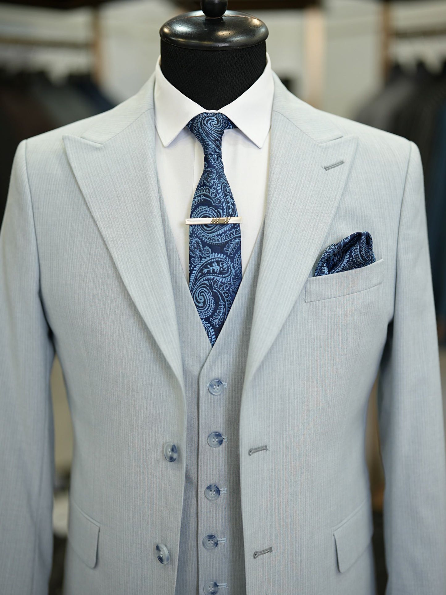 Brabion Maison Light Blue Slim Fit Pinstripe Suit
