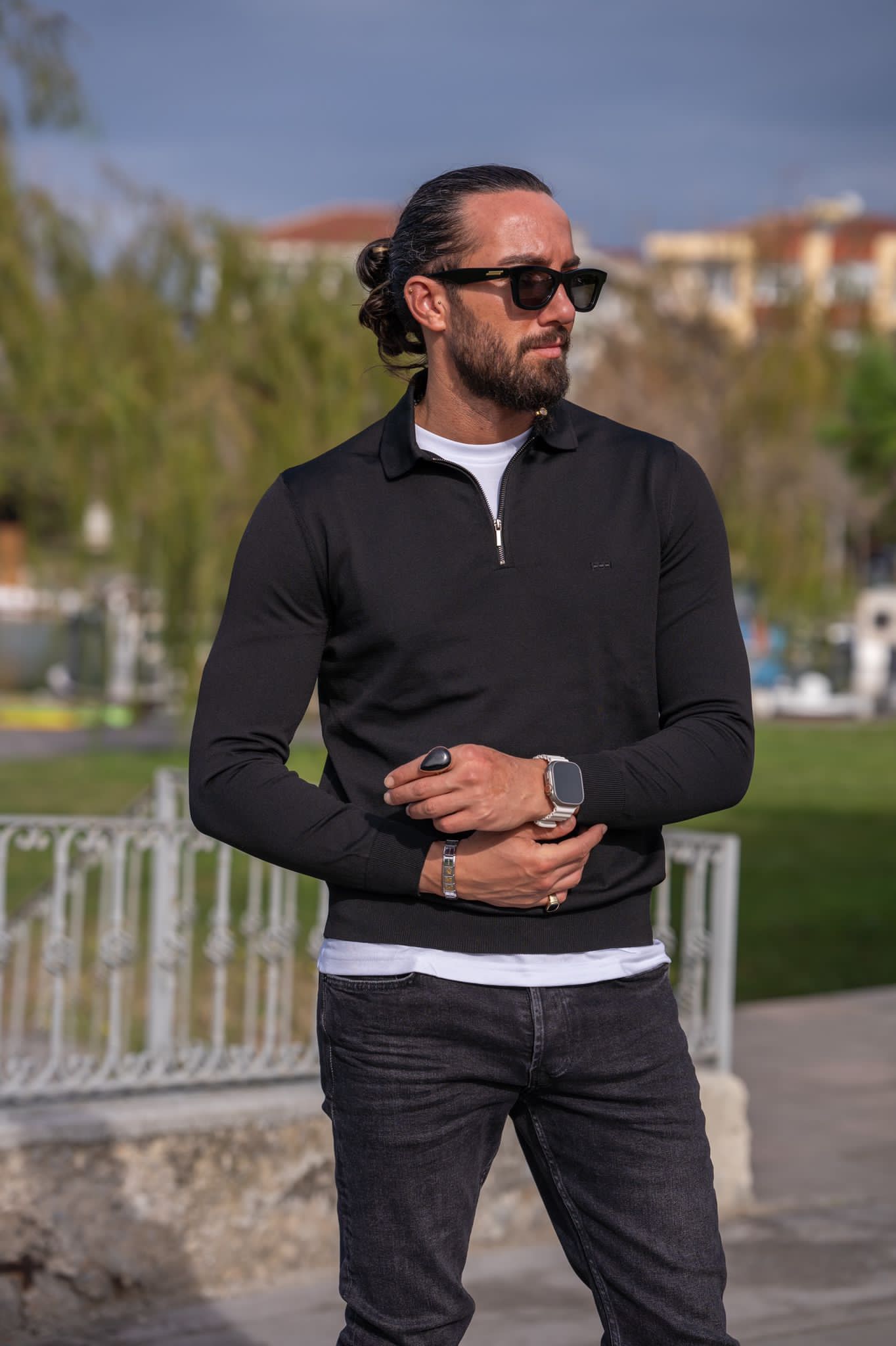Paul Black Slim Fit Zipper Polo Sweater - Elevate Your Style
