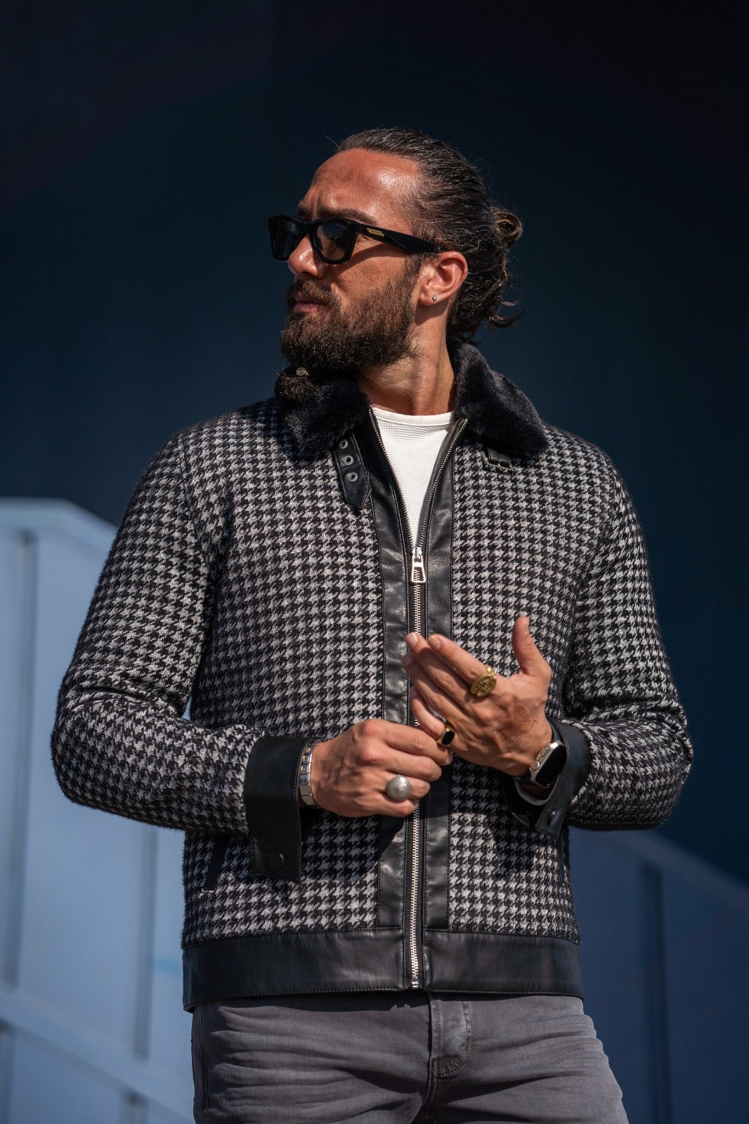 Paris Slim Fit Fur Detailed Black Coat