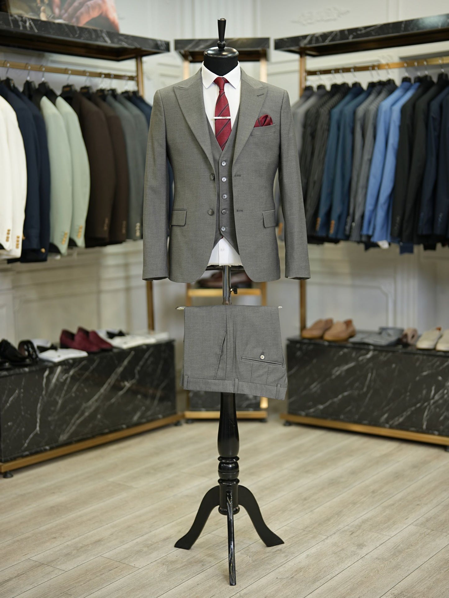 Brabion Maison Gray Slim Fit Suit - Three-Piece Elegance for Every Occasion