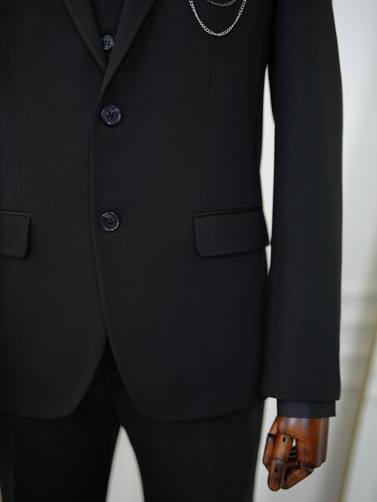 Brabion Aston Black Slim Fit 3 Piece Suit
