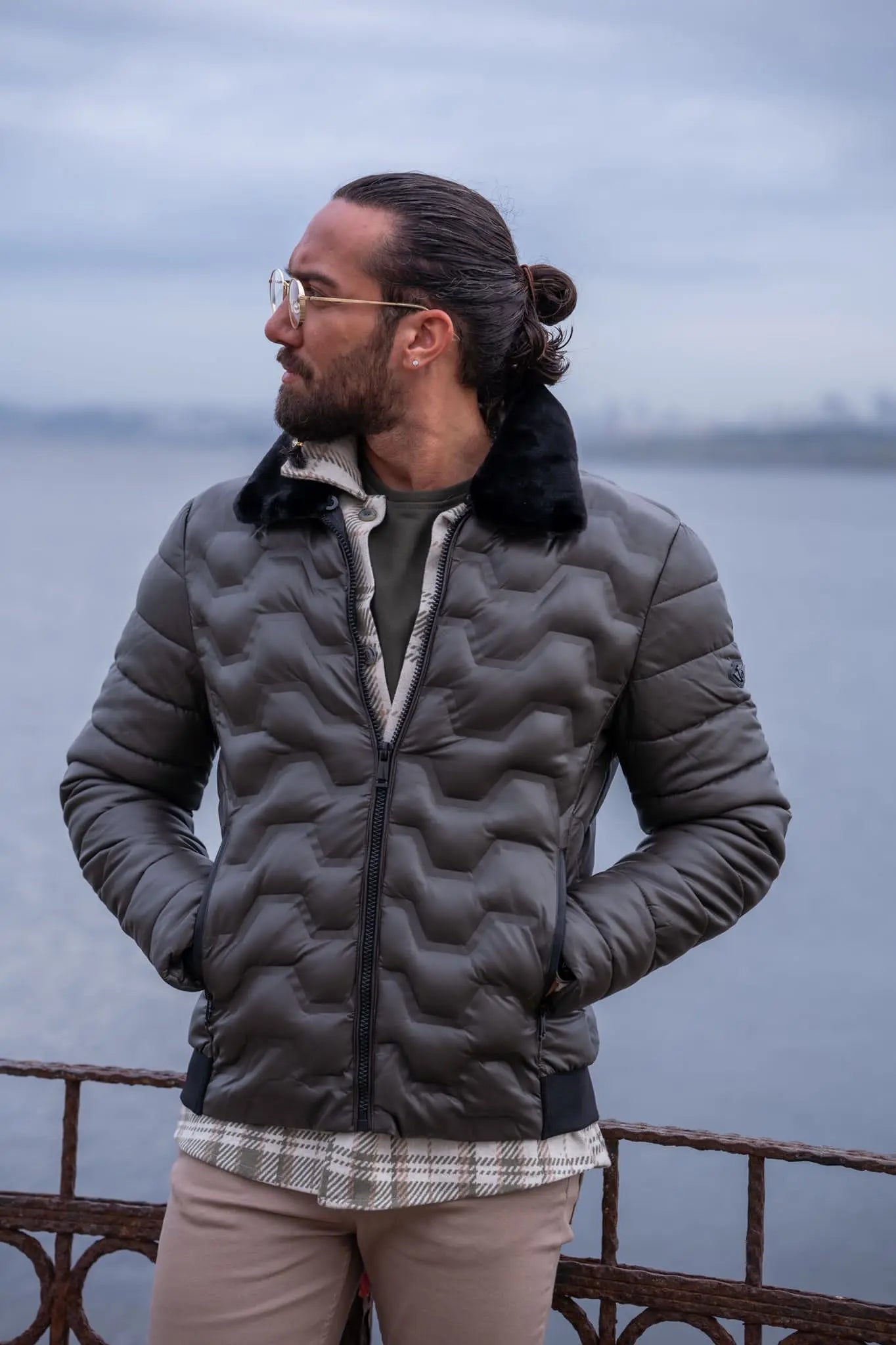 Brabion Gray Slim Fit Fur Coat - BRABION