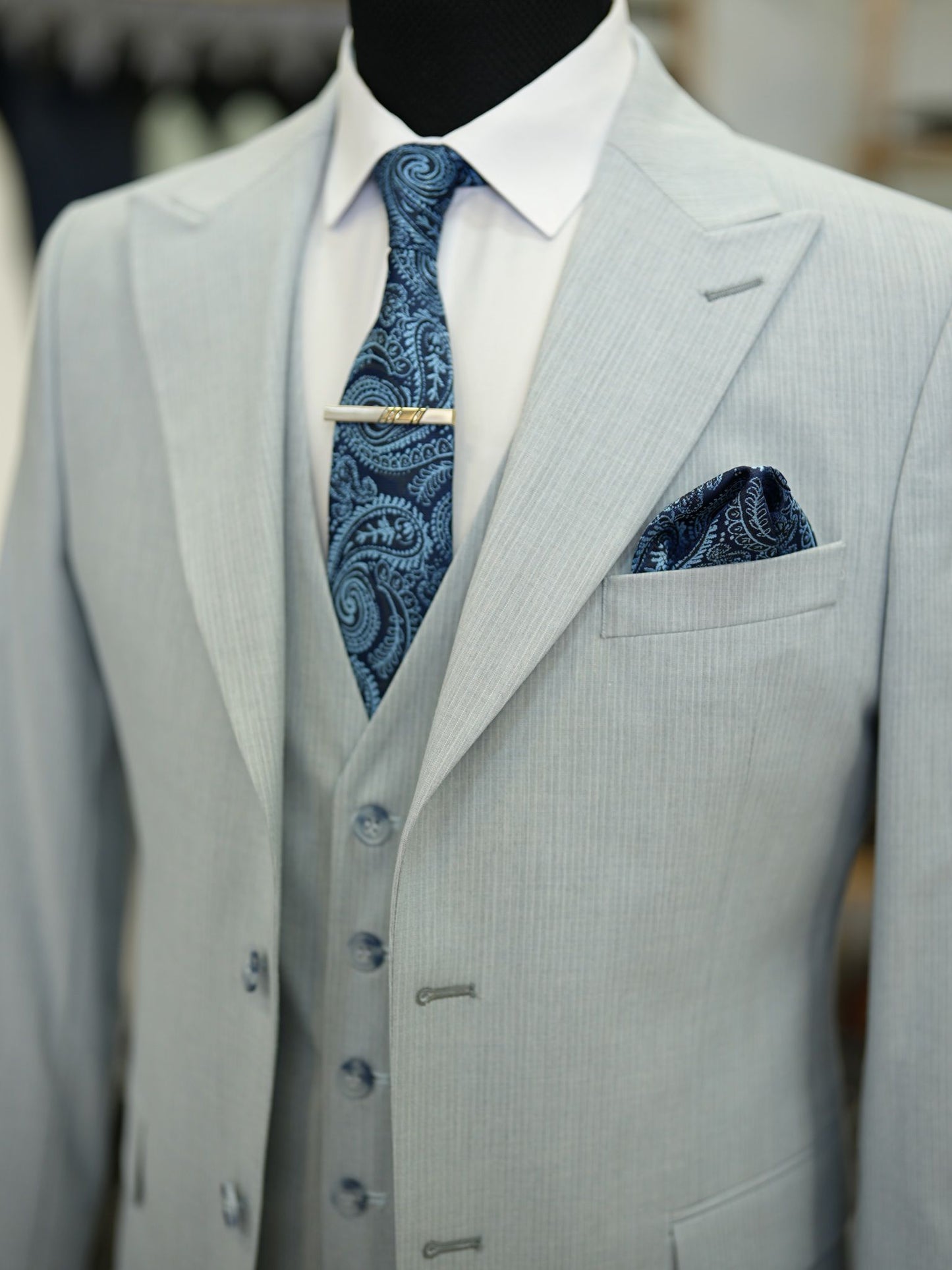 Brabion Maison Light Blue Slim Fit Pinstripe Suit