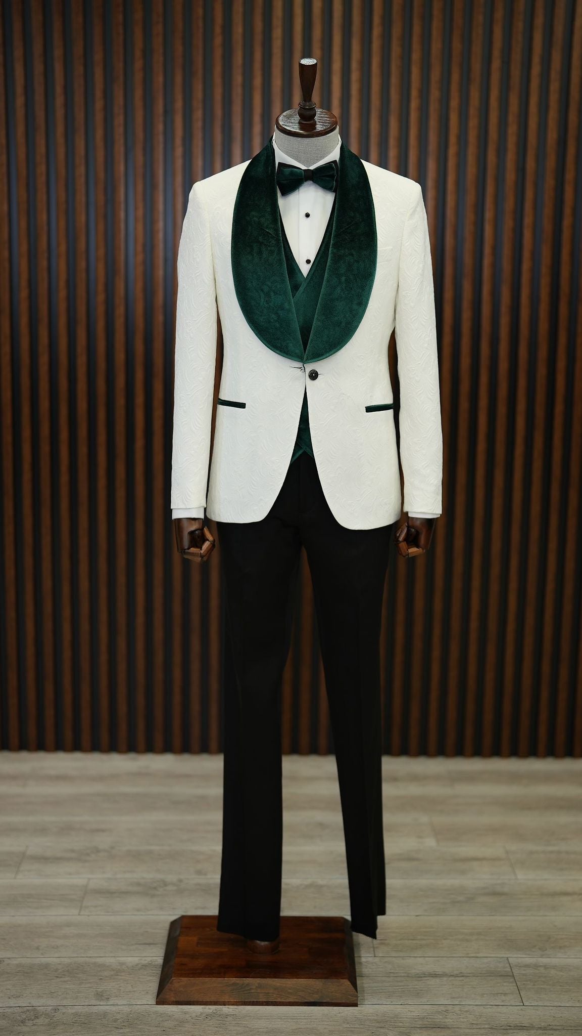 Fiore White Green Slim Fit Velvet Shawl Lapel Tuxedo