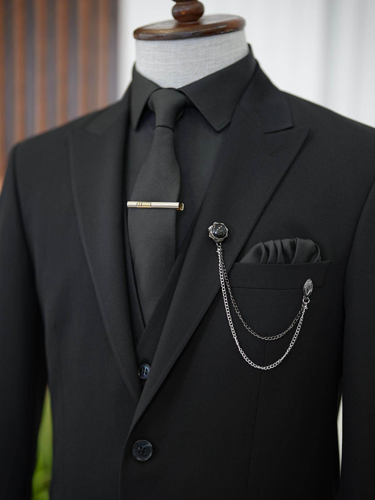 Brabion Aston Black Slim Fit 3 Piece Suit