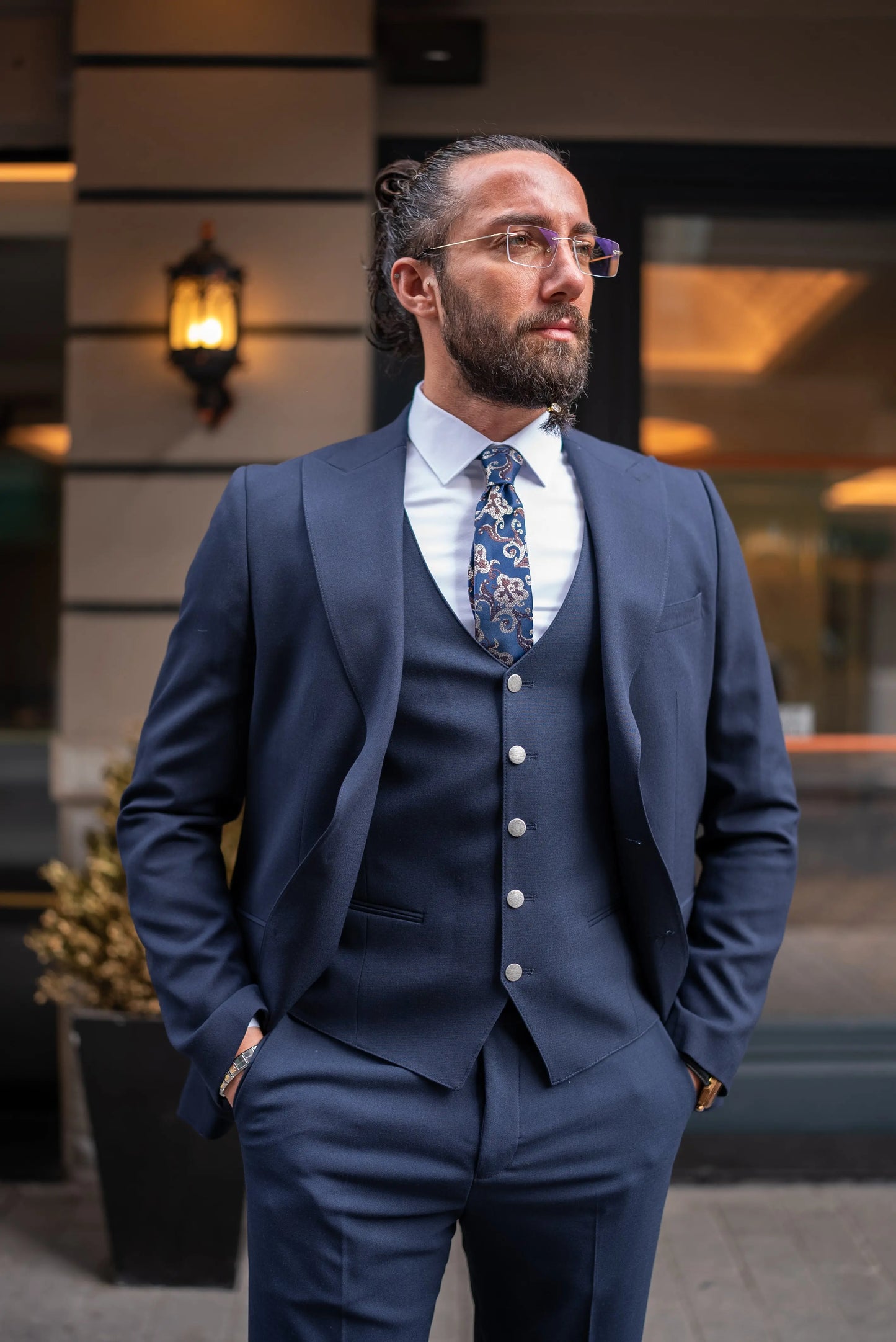 Brabion Perry Dark Blue Slim Fit Peak Lapel 3 Piece Suit brabion