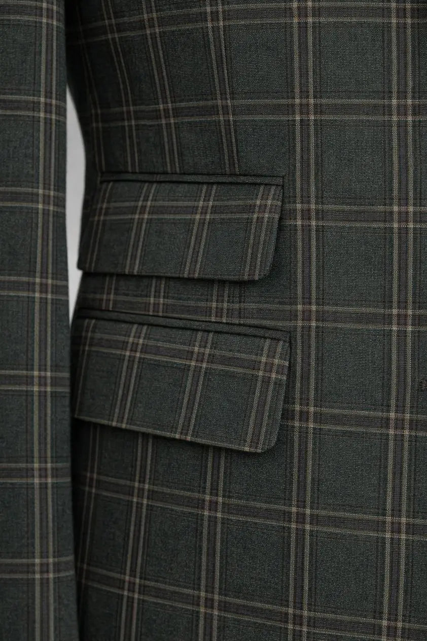 Green Plaid Slim-Fit Suit 3-Piece VIOSSI