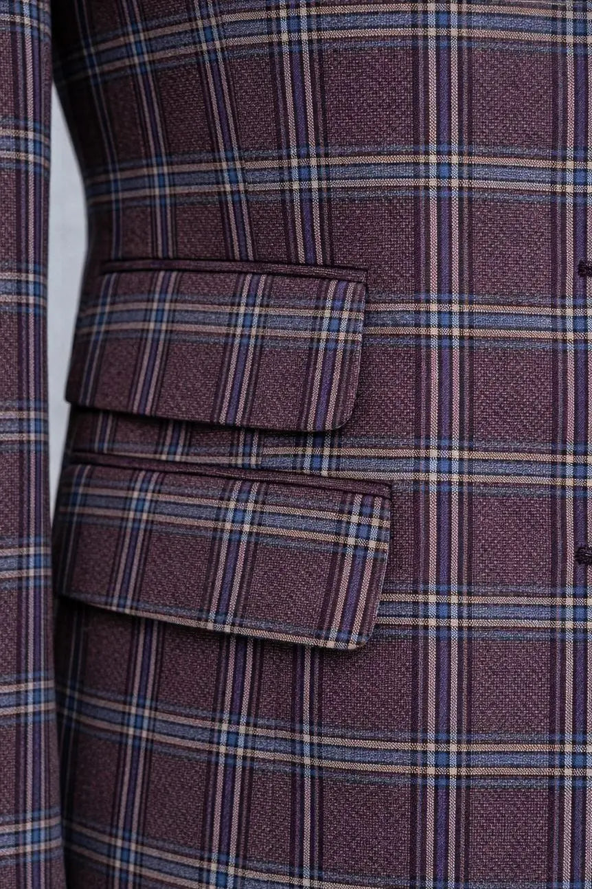Bordeaux Plaid Slim-Fit Suit 3-Piece VIOSSI