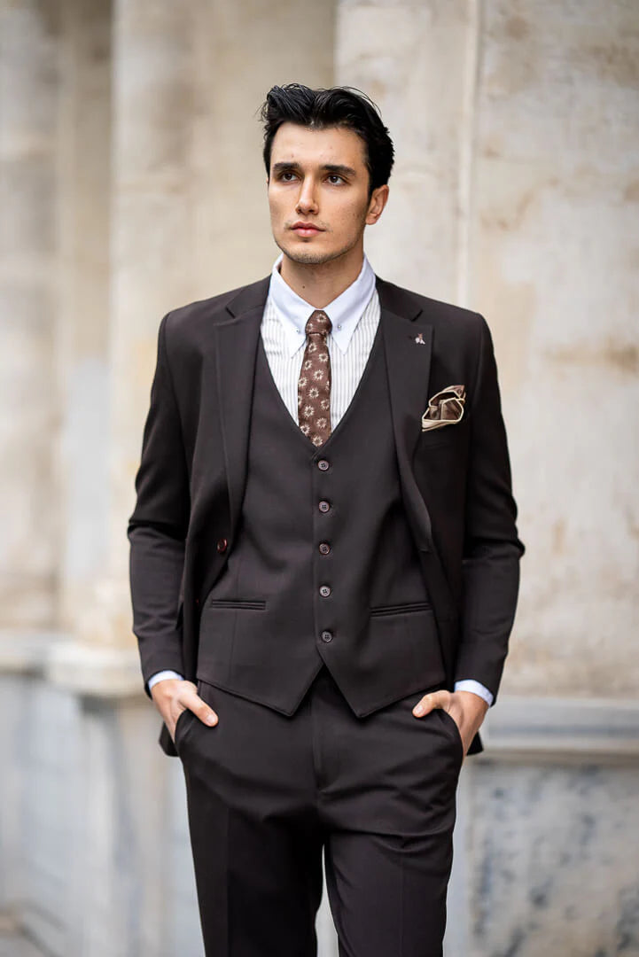 Brabion Brown Slim Fit Men's Suit