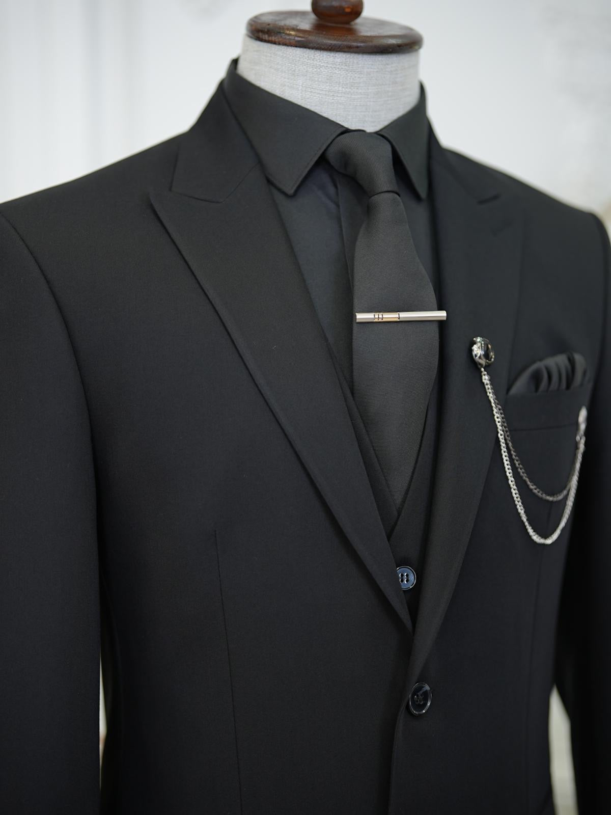 Brabion Aston Black Slim Fit 3 Piece Suit