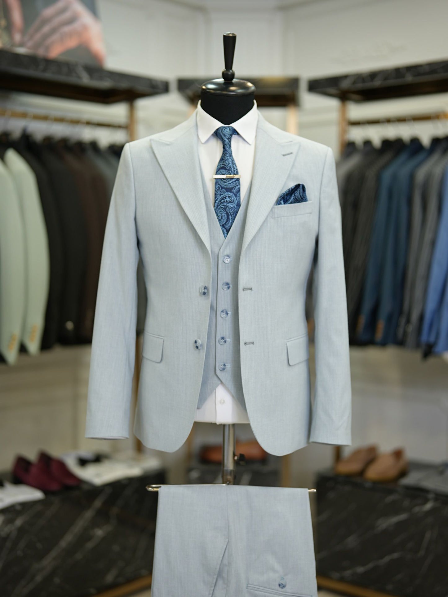 Brabion Maison Light Blue Slim Fit Pinstripe Suit